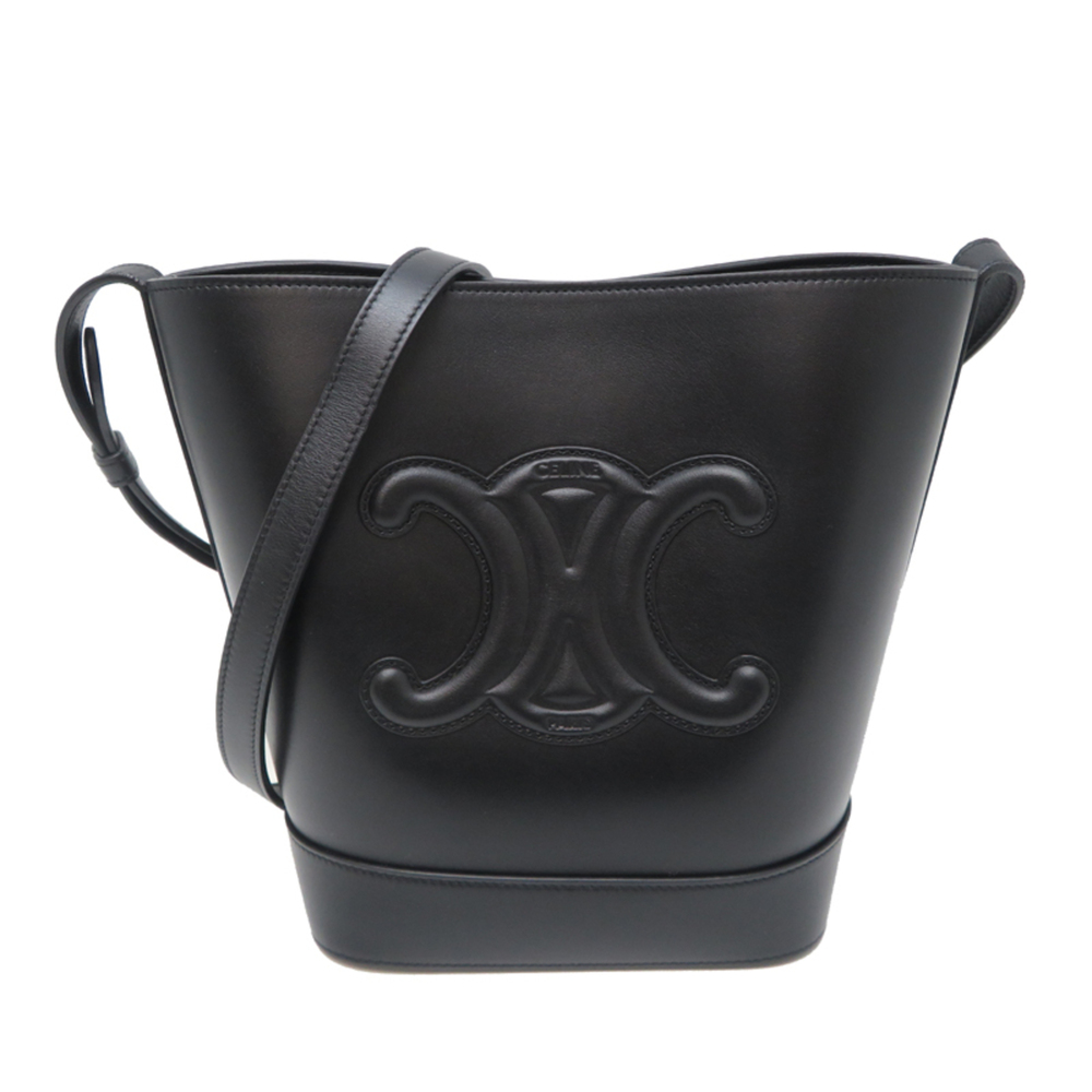 Celine Small Bucket Cuir Triomphe Women's Shoulder Bag, Leather, Black